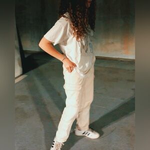 PacSun Cream Cargo Pants with Brown Stitching